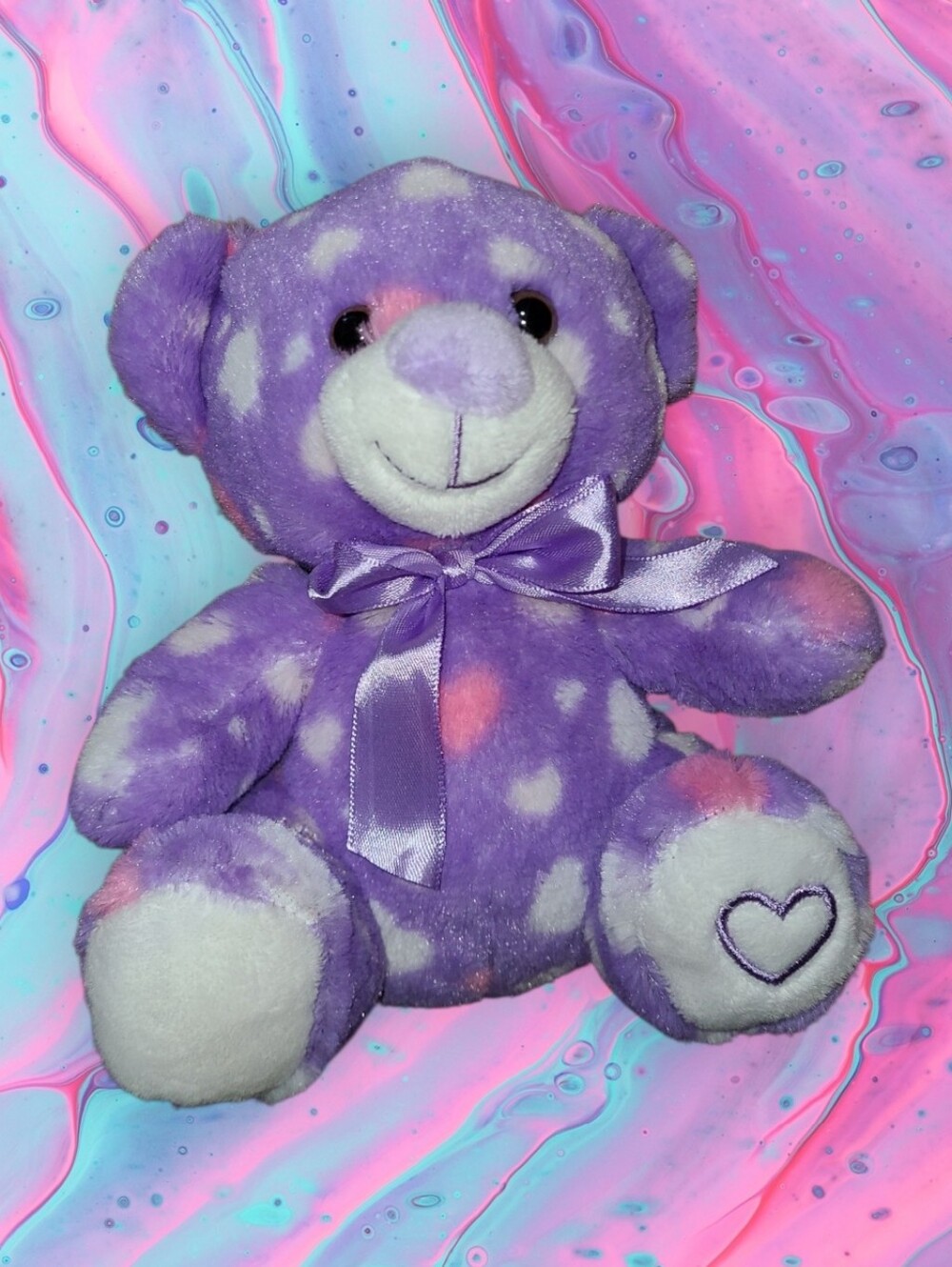 Purple hearts all over teddy bear